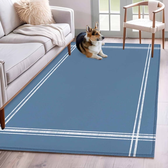 Rectangle Area Rug 4x6ft, Blonde Blue Pure Color Non-Shedding Washable Area Rug, Minimalist Style Non Slip Low-Profile Rugs for Living Room, Bedroom Dining Room