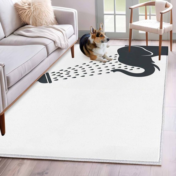 Rectangle Area Rug 4x6ft, Cartoon Elephant Non-Slip Non-Shedding Floor Mat, Funny Grey White Animal Shadow Washable Sturdy Carpet for Living Room Bedroom Home Decor