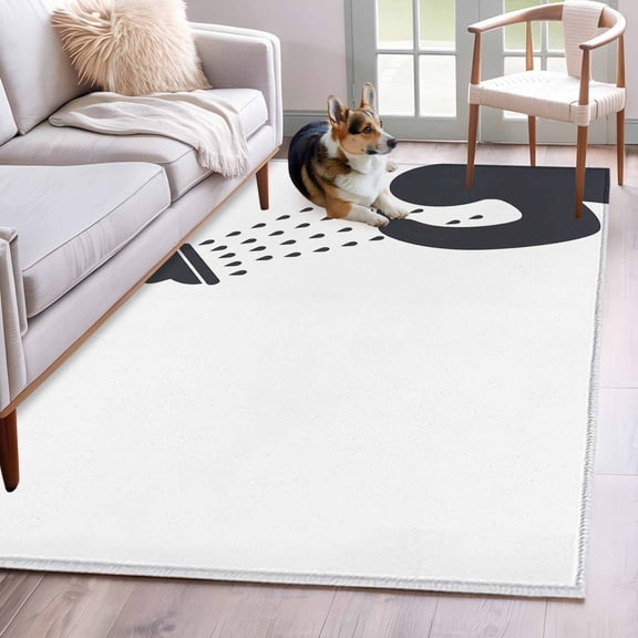 Rectangle Area Rug 4x6ft, Cartoon Lazy Non-Shedding Washable Area Rug, Funny Grey White Animal Shadow Non Slip Low-Profile Rugs for Living Room, Bedroom Dining Room