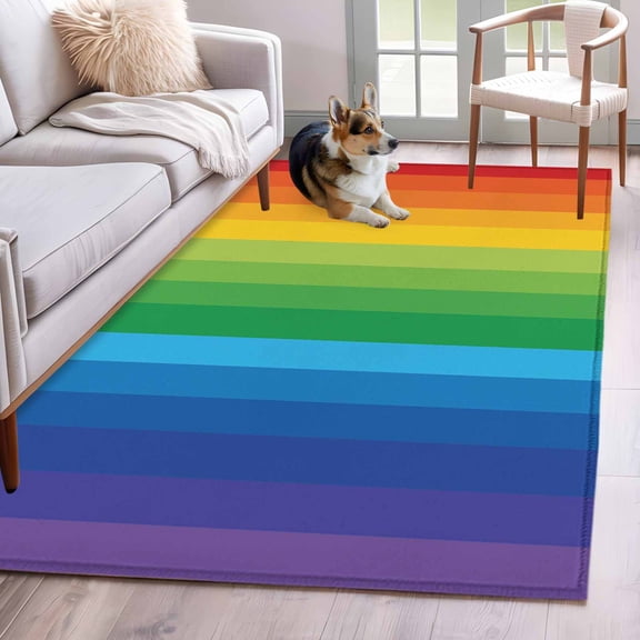 Rectangle Area Rug 4x6ft, Colorful Stripes Gradient Art Non-Shedding Washable Area Rug, Modern Rainbow Texture Non Slip Low-Profile Rugs for Living Room, Bedroom Dining Room