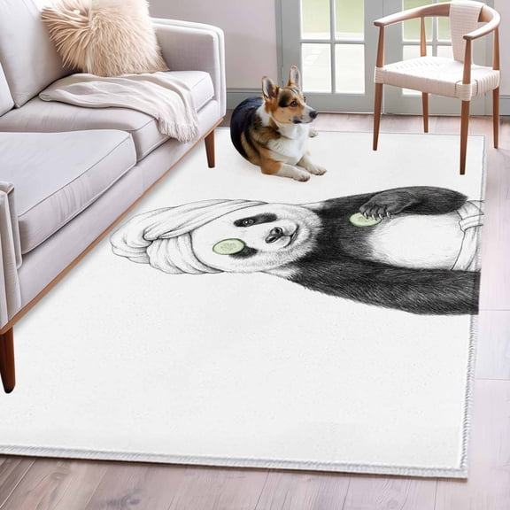 Rectangle Area Rug 4x6ft, Cute Panda Bath Wrap SPA Non-Shedding Washable Area Rug, Funny Animal Art Non Slip Low-Profile Rugs for Living Room, Bedroom Dining Room