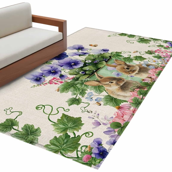 Rat Area Rug Rectangle Area Rug 2x6ft, Botanical Leaves Birds Non-Slip Non-Shedding ...