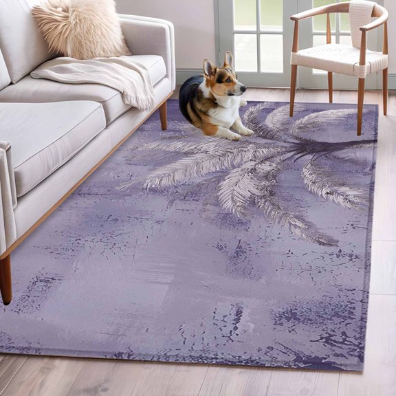 Rectangle Area Rug 4x6ft, Exotic Palm Tree on Lavender Purple Non-Shedding Washable Area Rug, Abstract Botantical Non Slip Low-Profile Rugs for Living Room, Bedroom Dining Room