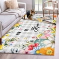 thumbnail image 1 of Rectangle Area Rug 4x6ft, Farmhouse Flower Rabbit Non-Shedding Washable Area Rug, Spring Floral Easter Egg Gray Plaid Non Slip Low-Profile Rugs for Living Room, Bedroom Dining Room, 1 of 9