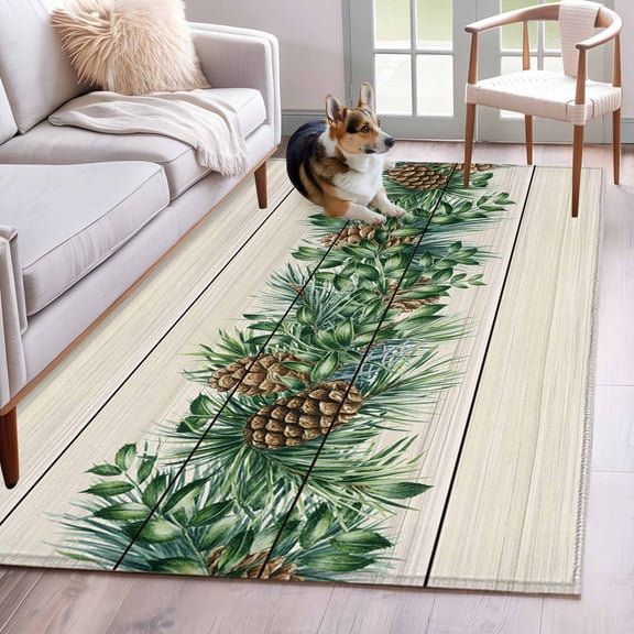 Rectangle Area Rug 4x6ft, Farmhouse Pine Needle Pinecone Non-Slip Non-Shedding Floor Mat, Rustic Retro Wood Grain Washable Sturdy Carpet for Living Room Bedroom Home Decor