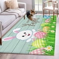 thumbnail image 1 of Rectangle Area Rug 4x6ft, Happy Easter Bunny and Eggs Non-Shedding Washable Area Rug, Spring Grass Daisy on Teal Wood Plank Non Slip Low-Profile Rugs for Living Room, Bedroom Dining Room, 1 of 9