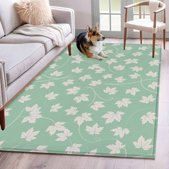 Rectangle Area Rug 4x6ft, Maple Leaves Fall Thanksgiving Non-Shedding Washable Area Rug, Cyan Solid Color Non Slip Low-Profile Rugs for Living Room, Bedroom Dining Room