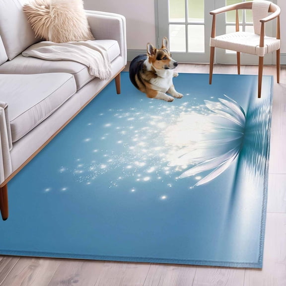 Rectangle Area Rug 4x6ft, Meditation Lotus Flower Non-Slip Non-Shedding Floor Mat, Asian Zen Spiritual Washable Sturdy Carpet for Living Room Bedroom Home Decor