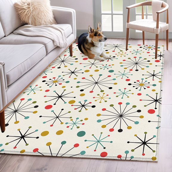 Rectangle Area Rug 4x6ft, Mid Century Abstract Geometric Non-Shedding Washable Area Rug, Modern Colorful Atomic Non Slip Low-Profile Rugs for Living Room, Bedroom Dining Room