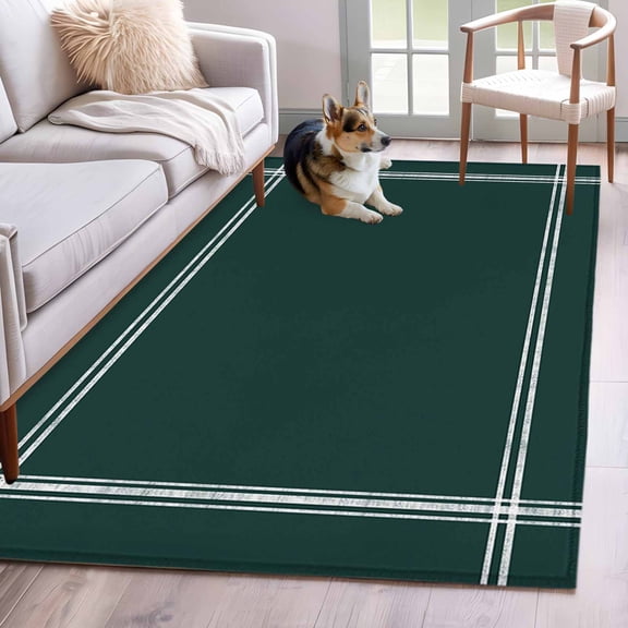 Rectangle Area Rug 4x6ft, Minimalist Art Solid Dark Green Non-Shedding Washable Area Rug, Plain Single Pure Color Non Slip Low-Profile Rugs for Living Room, Bedroom Dining Room