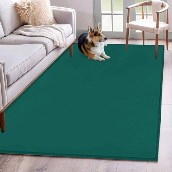Rectangle Area Rug 4x6ft, Minimalist Solid Aventurine Green Non-Shedding Washable Area Rug, Pure Plain Single Color Non Slip Low-Profile Rugs for Living Room, Bedroom Dining Room