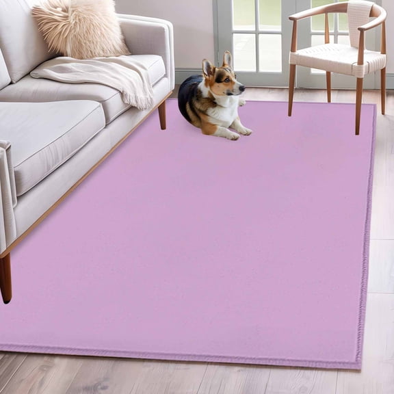 Rectangle Area Rug 4x6ft, Minimalist Solid Color Lilac Non-Shedding Washable Area Rug, Light Purple Monochrome Art Non Slip Low-Profile Rugs for Living Room, Bedroom Dining Room