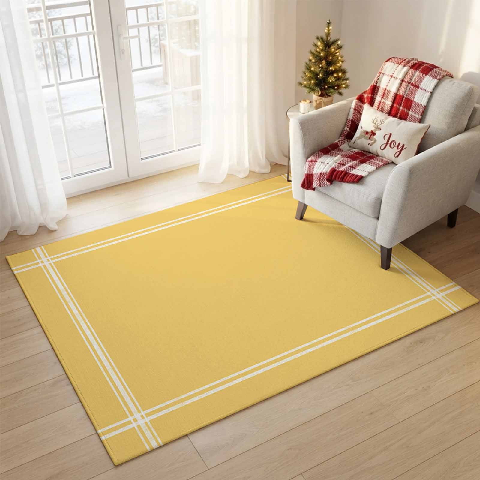 Solid Colour Rug Rectangle Area Rug 4x6ft, Modern Yellow Solid Color Non-Slip Non ...