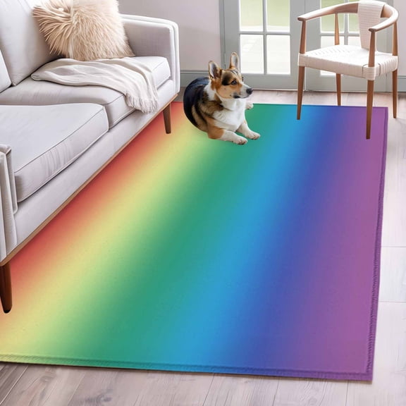 Rectangle Area Rug 4x6ft, Multicolor Rainbow Abstract Colored Gradient Non-Slip Non-Shedding Floor Mat, Ombre Art Washable Sturdy Carpet for Living Room Bedroom Home Decor