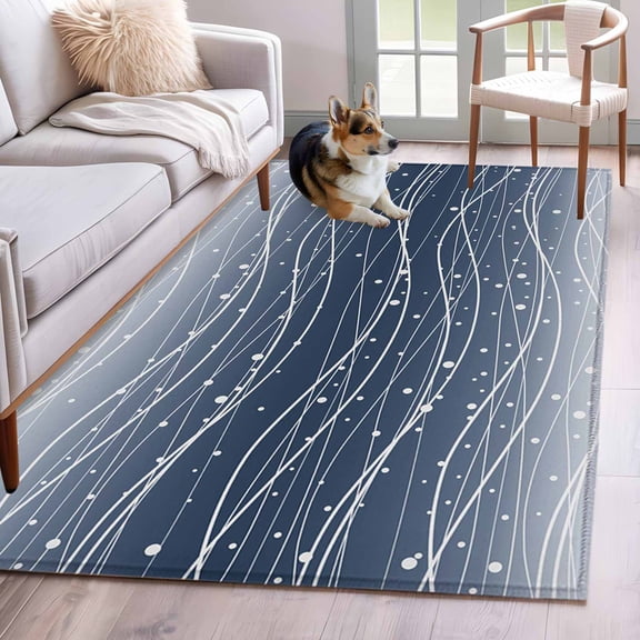 Rectangle Area Rug 4x6ft, Ocean Gradient Navy Blue Waves Non-Slip Non-Shedding Floor Mat, Abstract Wave Points Washable Sturdy Carpet for Living Room Bedroom Home Decor