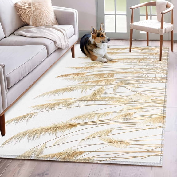 Rectangle Area Rug 4x6ft, Pastoral Reed Pampas Grass Plant Non-Slip Non-Shedding Floor Mat, Autumn Botanical on White Washable Sturdy Carpet for Living Room Bedroom Home Decor
