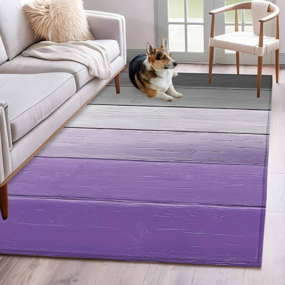 Rectangle Area Rug 4x6ft, Purple Plank Retro Farm Wood Board Non-Shedding Washable Area Rug, Gray Gradient Wood Grain Non Slip Low-Profile Rugs for Living Room, Bedroom Dining Room