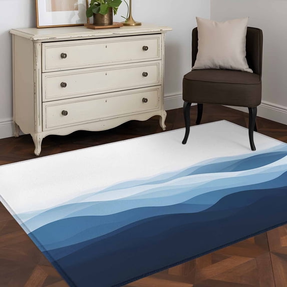 Rectangle Area Rug 4x6ft,Summer Navy Blue Gradient Water Ripple Washable Carpet Non-Slip Runner Accent Rugs Indoor Floor Mat for Bedroom Living Room Decor,Abstract Geometric