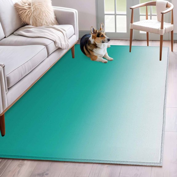 Rectangle Area Rug 4x6ft, Teal Gradient Watercolor Art Non-Shedding Washable Area Rug, Turquoise Style Non Slip Low-Profile Rugs for Living Room, Bedroom Dining Room