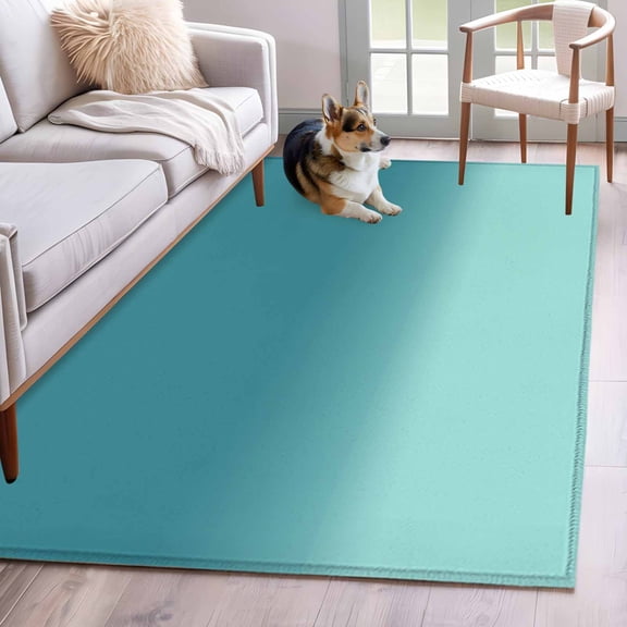Rectangle Area Rug 4x6ft, Teal Gradient Watercolor Non-Slip Non-Shedding Floor Mat, Turquoise Shadow Washable Sturdy Carpet for Living Room Bedroom Home Decor