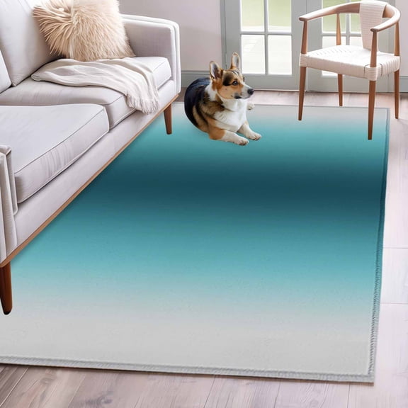 Rectangle Area Rug 4x6ft, Turquoise Gray Gradient Non-Slip Non-Shedding Floor Mat, Modern Minimalist Art Washable Sturdy Carpet for Living Room Bedroom Home Decor