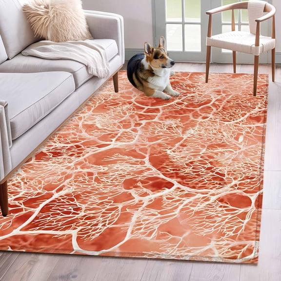Rectangle Area Rug 4x6ft, Underwater Terracotta Coral Branches Non-Shedding Washable Area Rug, Rustic Abstract Art Non Slip Low-Profile Rugs for Living Room, Bedroom Dining Room