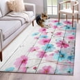 thumbnail image 1 of Rectangle Area Rug 4x6ft, Watercolor Blue Pink Flowers Non-Shedding Washable Area Rug, Country Floral on Wood Non Slip Low-Profile Rugs for Living Room, Bedroom Dining Room, 1 of 9