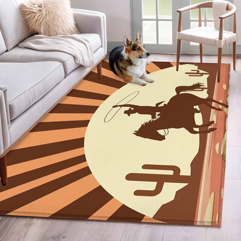 Rectangle Area Rug 4x6ft, Western Cowboy American Wild West Non