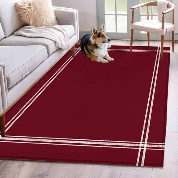 Rectangle Area Rug 4x6ft, Wine Red Dark Maroon Non-Slip Non-Shedding Floor Mat, Burgundy Red Washable Sturdy Carpet for Living Room Bedroom Home Decor