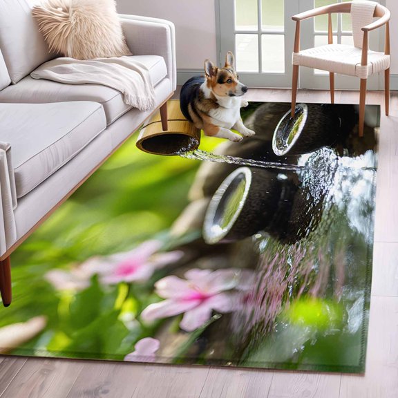 Rectangle Area Rug 4x6ft, Zen Meditation Lake Water Non-Slip Non-Shedding Floor Mat, Natural Landscape Washable Sturdy Carpet for Living Room Bedroom Home Decor