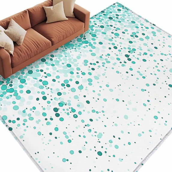 Rectangle Area Rug 5x8ft,Gradient Watercolor Polka Dot Washable Carpet Non-Slip Runner Accent Rugs Indoor Floor Mat for Bedroom Living Room Decor,Abstract Teal Wave Point