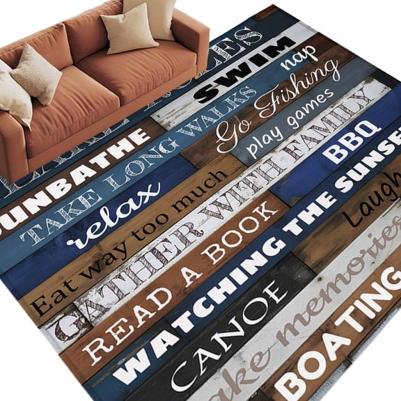 Rectangle Area Rug 5x8ft,Motivational Inspirational Happiness Quotes Washable Carpet Non-Slip Runner Accent Rugs Indoor Floor Mat for Bedroom Living Room Decor,Retro Wood Plank