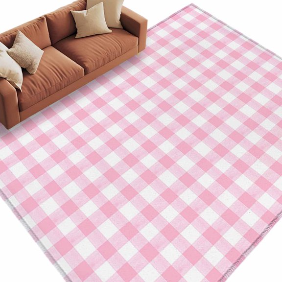 Rectangle Area Rug 5x8ft,Pink Geometric Plaid Washable Carpet Non-Slip Runner Accent Rugs Indoor Floor Mat for Bedroom Living Room Decor,Rustic Minimalist Checkered