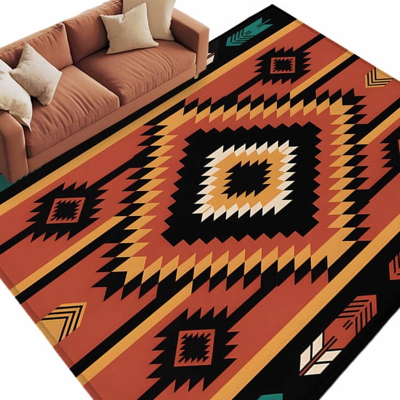 Rectangle Area Rug 5x8ft,Southwest Aztec Tribe Texture Washable Carpet Non-Slip Runner Accent Rugs Indoor Floor Mat for Bedroom Living Room Decor,Abstract Ethnic Geometric Art