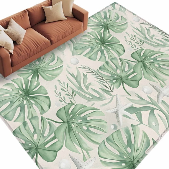 Rectangle Area Rug 5x8ft,Summer Green Leaves Starfish Water Drop Washable Carpet Non-Slip Runner Accent Rugs Indoor Floor Mat for Bedroom Living Room Decor,Underwater World