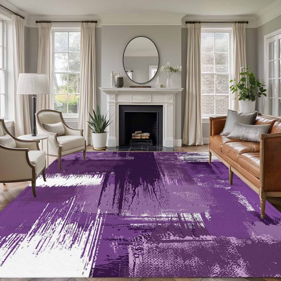 Rectangle Area Rug 6x9ft,Abstract Minimalism Graffiti Art Painting Washable Carpet Non-Slip Runner Accent Rugs Indoor Floor Mat for Bedroom Living Room Decor,Purple on White