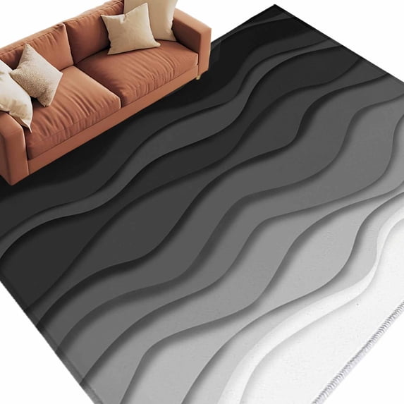 Rectangle Area Rug 6x9ft,Black Grey Gradient Wave Washable Carpet Non-Slip Runner Accent Rugs Indoor Floor Mat for Bedroom Living Room Decor,Abstract Geometric