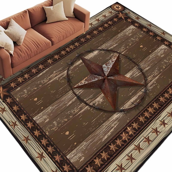 Rectangle Area Rug 6x9ft,Farmhouse Vintage Country Star Washable Carpet Non-Slip Runner Accent Rugs Indoor Floor Mat for Bedroom Living Room Decor,Rustic Shabby Wooden Plank