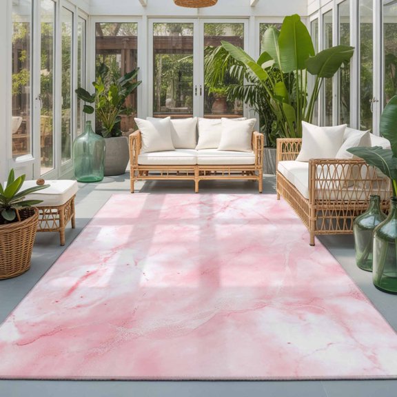 Rectangle Area Rug 6x9ft,Gradient Pink Marble Texture Living Room Rug Non-Slip Washable Circle Rugs Pad,Modern Minimalist Art Soft Floor Carpet for Bedroom Dining Room