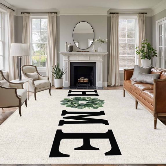 Rectangle Area Rug 6x9ft,Home Green Eucalyptus Leaves Garland Washable Carpet Non-Slip Runner Accent Rugs Indoor Floor Mat for Bedroom Living Room Decor,Retro Linen