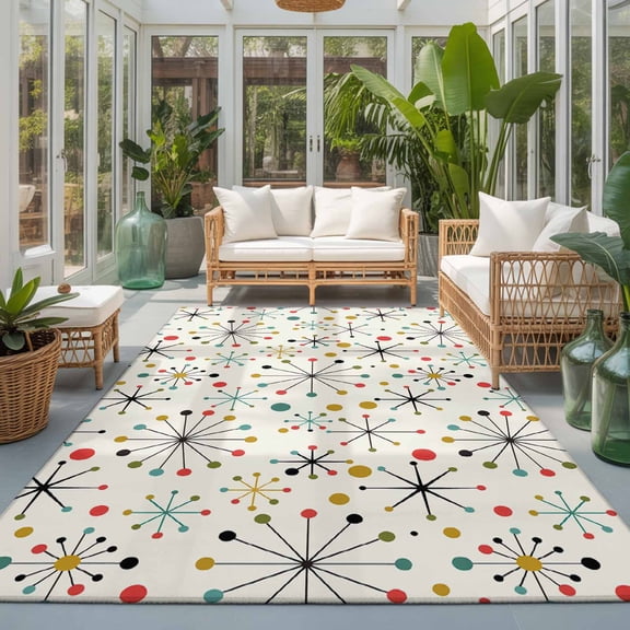 Rectangle Area Rug 6x9ft,Mid Century Abstract Geometric Living Room Rug Non-Slip Washable Circle Rugs Pad,Modern Colorful Atomic Soft Floor Carpet for Bedroom Dining Room