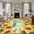 thumbnail image 1 of Rectangle Area Rug 6x9ft,Watercolor Pastoral Sunflower Leaves Washable Carpet Non-Slip Runner Accent Rugs Indoor Floor Mat for Bedroom Living Room Decor,Green White Stripe, 1 of 9