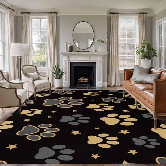 Rectangle Area Rug 6x9ft,Yellow Gray Cat Paw Cute Washable Carpet Non-Slip Runner Accent Rugs Indoor Floor Mat for Bedroom Living Room Decor,Abstract Animal Footprint