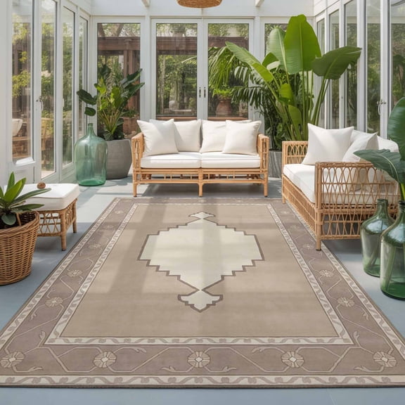 Rectangle Area Rugs 2.7 x 5 Ft, Beige Boho Non-Slip Residential Carpet, Southwestern Ethnic Abstract Art Indoor Crawling Mats Runner Rugs for Living Room/Dining Room/Bedroom