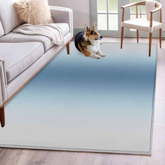 Rectangle Area Rugs 2.7 x 5 Ft, Blue Grey Ombre Non-Slip Residential Carpet, Farmhouse Gradient Minimalist Indoor Crawling Mats Runner Rugs for Living Room/Dining Room/Bedroom
