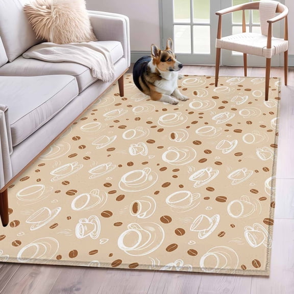 Rectangle Area Rugs 2.7 x 5 Ft, Coffee Cups Non-Slip Residential Carpet, Vintage Country Leisure Coffee Beans Beige Indoor Crawling Mats Runner Rugs for Living Room/Dining Room/Bedroom