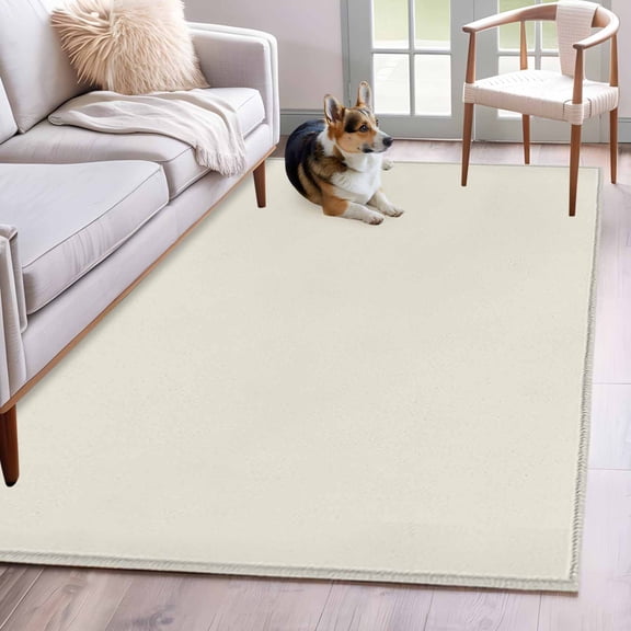 Rectangle Area Rugs 2.7 x 5 Ft, Cream Solid Color Non-Slip Residential Carpet, Aesthetics Contemporary Luxury Indoor Crawling Mats Runner Rugs for Living Room/Dining Room/Bedroom