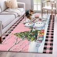 thumbnail image 1 of Rectangle Area Rugs 2.7 x 5 Ft, Pink Christmas Non-Slip Residential Carpet, Xmas Tree Snowman Bear Snowfall Plaid Indoor Crawling Mats Runner Rugs for Living Room/Dining Room/Bedroom, 1 of 8