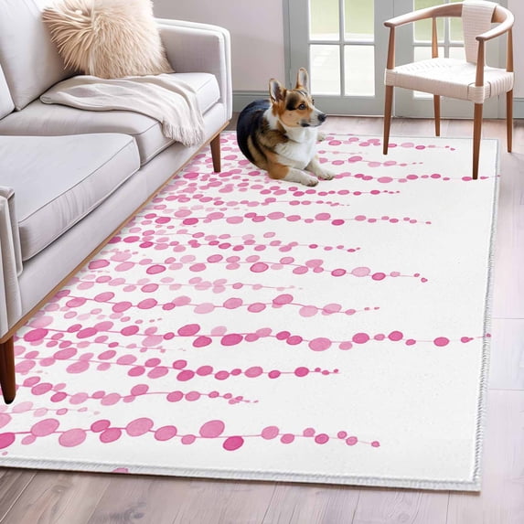 Rectangle Area Rugs 2.7 x 5 Ft, Pink Polka Dots Non-Slip Residential Carpet, Vintage Abstract Art Watercolor Indoor Crawling Mats Runner Rugs for Living Room/Dining Room/Bedroom