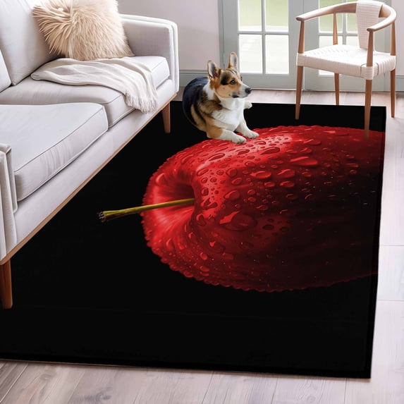 Rectangle Area Rugs 2.7 x 5 Ft, Red Fruit Non-Slip Residential Carpet, Modern Minimalist Decor Black Background Indoor Crawling Mats Runner Rugs for Living Room/Dining Room/Bedroom